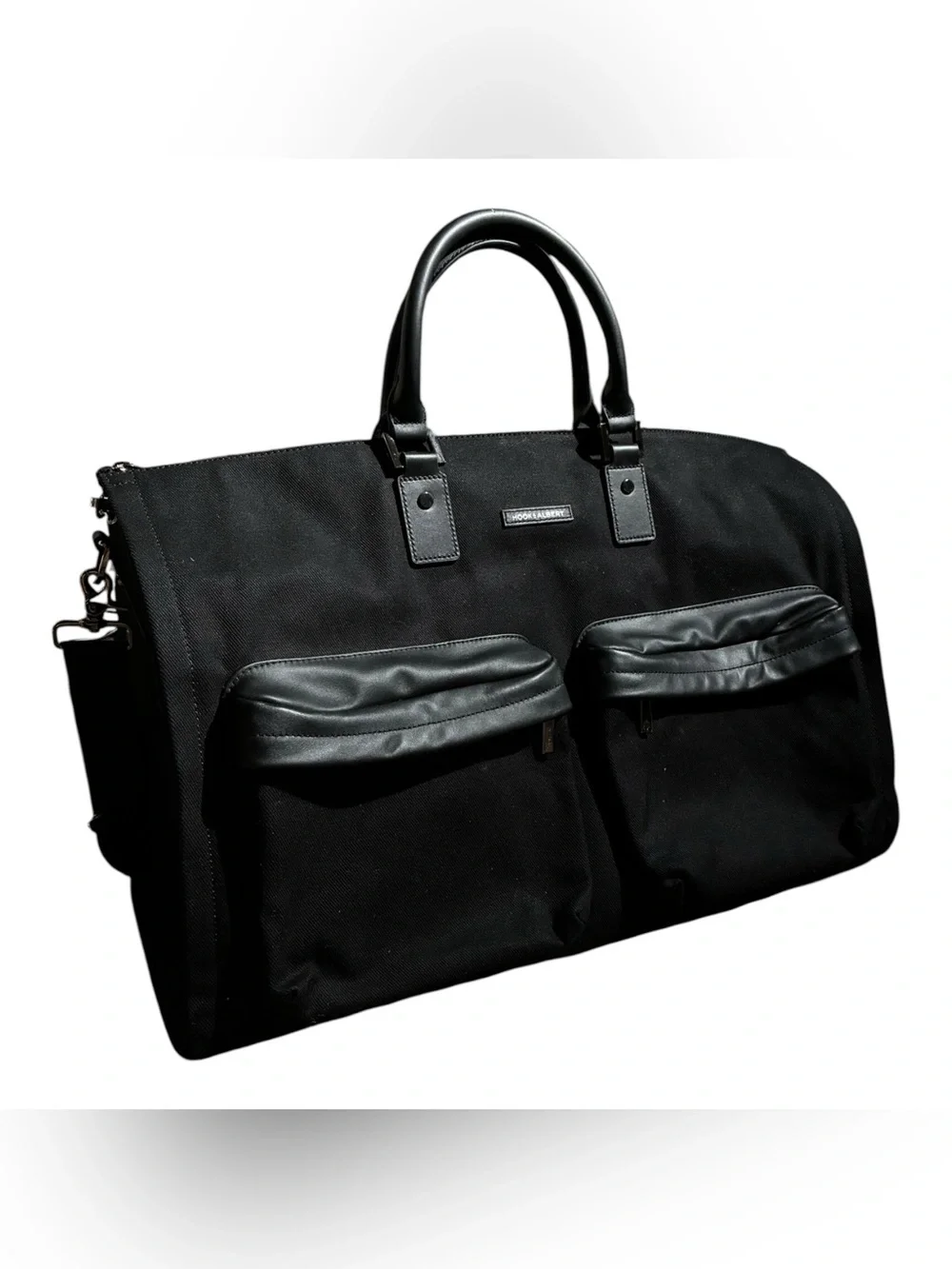 NWOT Hooks & Albert Canvas Leather Garment Bag Black